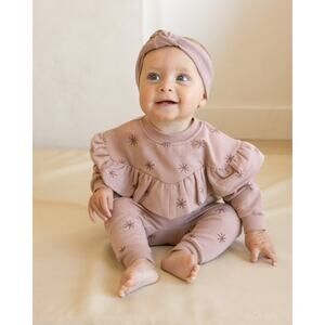 Quincy Mae Pink Star Print Ruffle Sweatsuit Sweatshirt Pant Set Outfit 2-3 Year